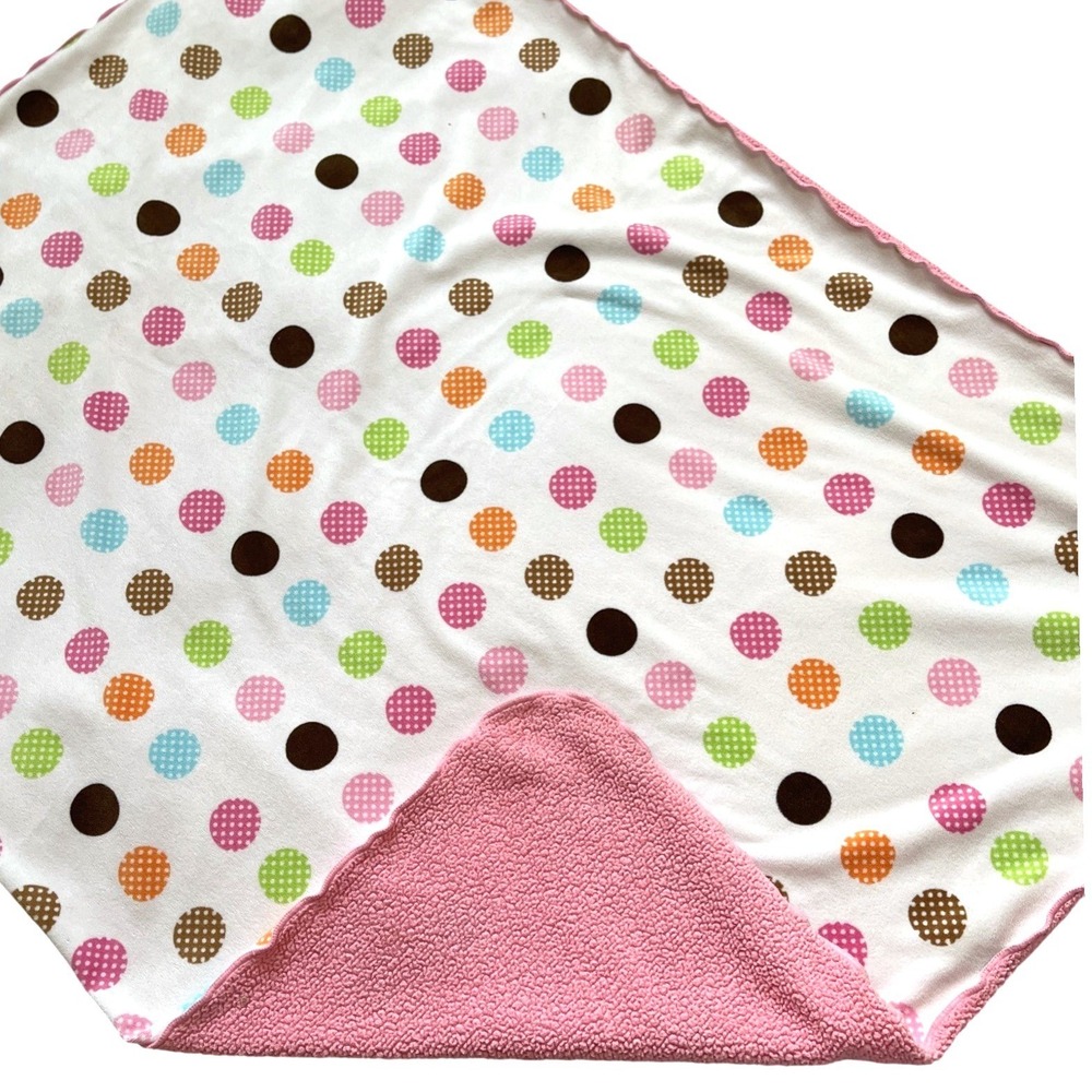 Baby Boom Pink Brown Orange Polka Dot Circles Reversible Sherpa Baby‎ Blanket